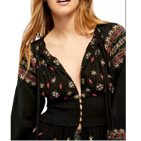 Free People NWT Mykonos Embroidered Open Front Duster Dress Black Women's Large - Picture 5 of 12